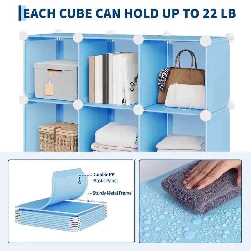 Lot de 12 Organiseurs de Rangement Modulaires, Unité d'Étagères Empilables en Plastique et Acier à 6 Cubes avec Kit de Sécurité Anti-Basculement, pour Placard, Chambre et Bureau Personnalisés