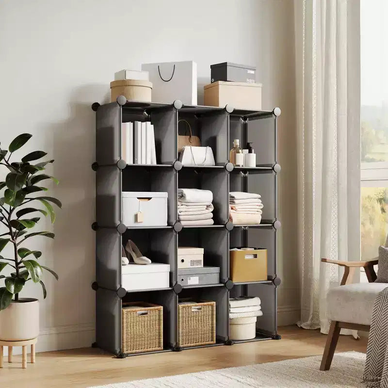 Lot de 12 Organiseurs de Rangement Modulaires, Unité d'Étagères Empilables en Plastique et Acier à 6 Cubes avec Kit de Sécurité Anti-Basculement, pour Placard, Chambre et Bureau Personnalisés