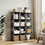 Lot de 12 Organiseurs de Rangement Modulaires, Unité d'Étagères Empilables en Plastique et Acier à 6 Cubes avec Kit de Sécurité Anti-Basculement, pour Placard, Chambre et Bureau Personnalisés