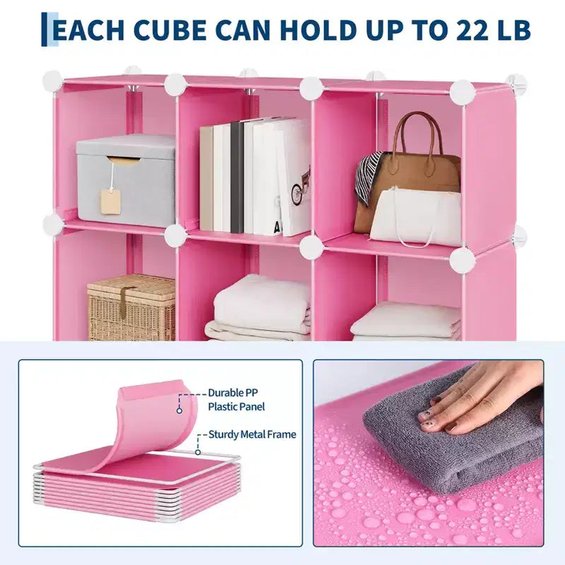 Lot de 12 Organiseurs de Rangement Modulaires, Unité d'Étagères Empilables en Plastique et Acier à 6 Cubes avec Kit de Sécurité Anti-Basculement, pour Placard, Chambre et Bureau Personnalisés