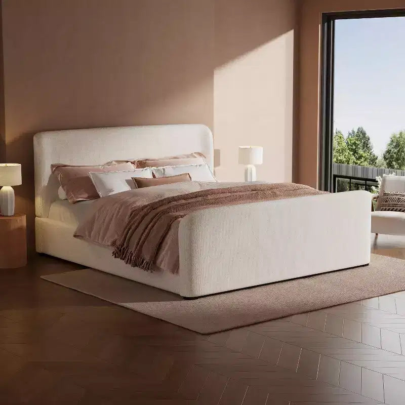 Lit plateforme Christopher Knight Home Lorian en tissu bouclé avec tête et pied de lit rembourrés