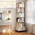 Étagère à Livres Rotative à 360° à 6 Niveaux, Tour Tournante Ronde Blanche Chaude 46x46x173 cm, Structure Robuste en MDF, Utilisation Multi-Scènes dans la Chambre, le Salon