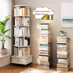 Étagère à Livres Rotative à 360° à 6 Niveaux, Tour Tournante Ronde Blanche Chaude 46x46x173 cm, Structure Robuste en MDF, Utilisation Multi-Scènes dans la Chambre, le Salon