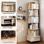 Étagère à Livres Rotative à 360° à 6 Niveaux, Tour Tournante Ronde Blanche Chaude 46x46x173 cm, Structure Robuste en MDF, Utilisation Multi-Scènes dans la Chambre, le Salon