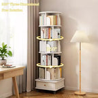 Étagère à Livres Rotative à 360° à 6 Niveaux, Tour Tournante Ronde Blanche Chaude 46x46x173 cm, Structure Robuste en MDF, Utilisation Multi-Scènes dans la Chambre, le Salon