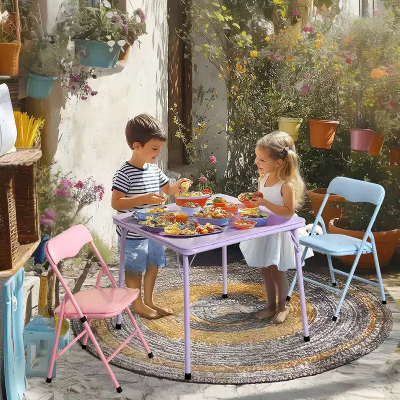 Ensemble table et chaises pour enfants FurnitureR, table pliante en métal 3 pièces avec 2 chaises, ensemble de table de jeu compact pour chambre d'enfant, salle de jeux, chambre à coucher, usage intérieur
