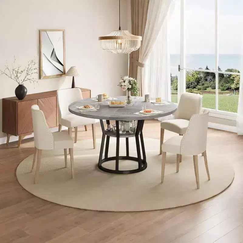 Table à manger ronde de 47 pouces pour 4 personnes, table de salle à manger circulaire de style ferme, meubles de cuisine et de salle à manger en bois peu encombrants, tables rondes