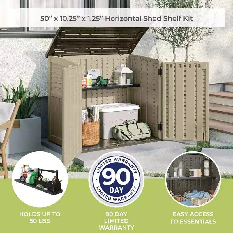 Suncast Lot de 4 étagères horizontales de rangement mural extérieur compactes, noires