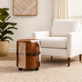 Decorative Cow Printed Upholstered Ottoman with Ball Feet - Comfortable Versatile Foot Rest Ottoman, Living Room Stool Furniture - 20, Brown & Ivory