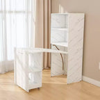 Bureau extensible avec rangements et roulettes, bureau pliable pour petits espaces, marbre blanc