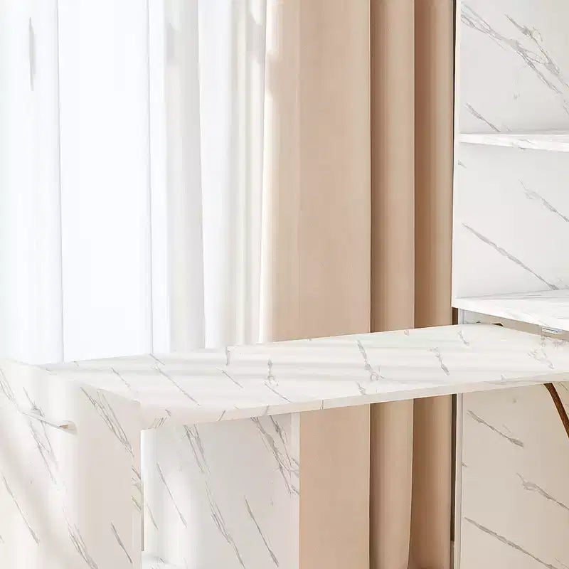 Bureau extensible avec rangements et roulettes, bureau pliable pour petits espaces, marbre blanc