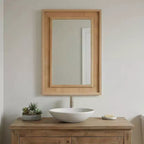 Miroir décoratif rectangulaire en rotin avec cadre en bois massif, pour ferme, salle de bain, décoration intérieure, entrée