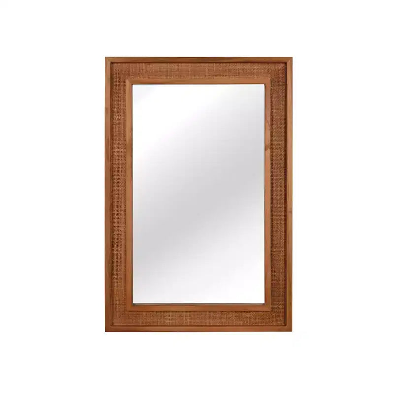 Miroir décoratif rectangulaire en rotin avec cadre en bois massif, pour ferme, salle de bain, décoration intérieure, entrée