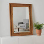 Miroir décoratif rectangulaire en rotin avec cadre en bois massif, pour ferme, salle de bain, décoration intérieure, entrée