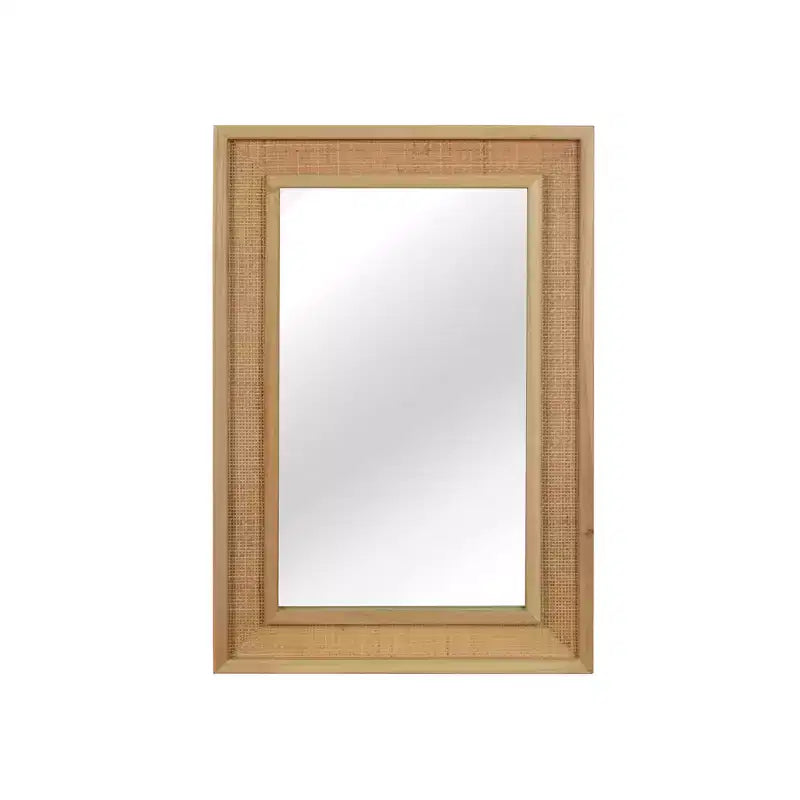 Miroir décoratif rectangulaire en rotin avec cadre en bois massif, pour ferme, salle de bain, décoration intérieure, entrée