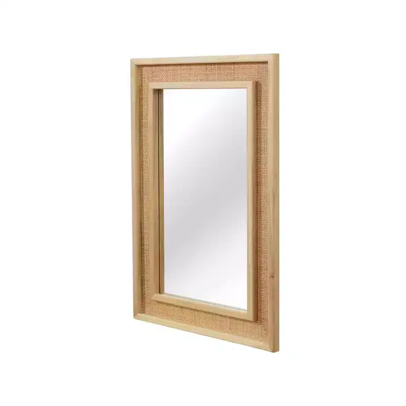Miroir décoratif rectangulaire en rotin avec cadre en bois massif, pour ferme, salle de bain, décoration intérieure, entrée