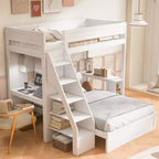 Lit superposé simple XL sur lit double avec bureau et USB Whisen