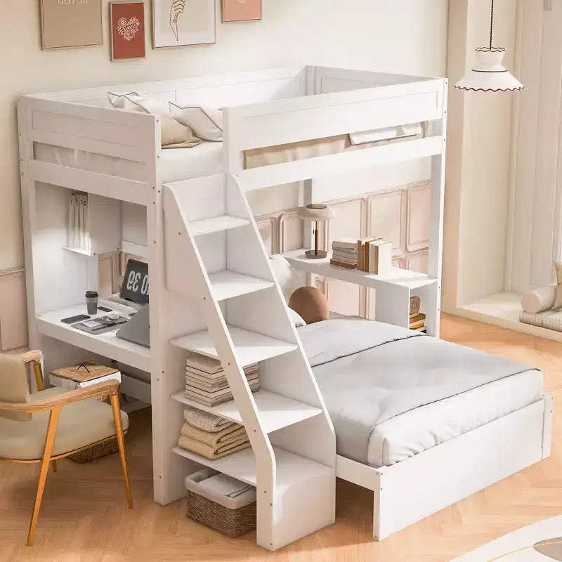 Lit superposé simple XL sur lit double avec bureau et USB Whisen