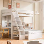 Lit superposé simple XL sur lit double avec bureau et USB Whisen