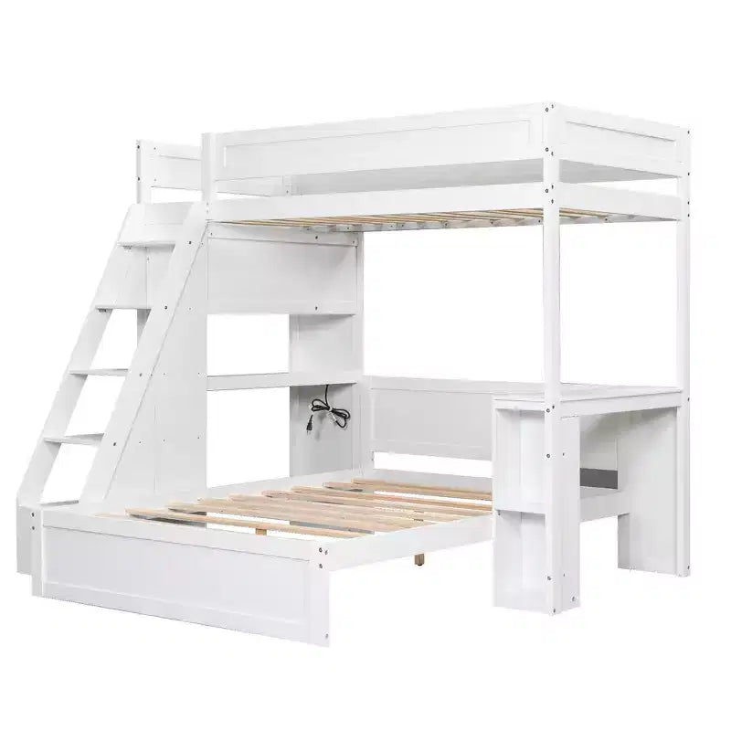Lit superposé simple XL sur lit double avec bureau et USB Whisen