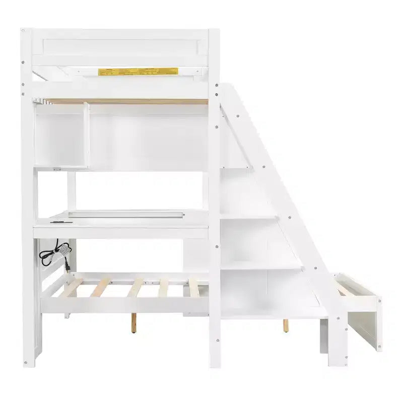 Lit superposé simple XL sur lit double avec bureau et USB Whisen