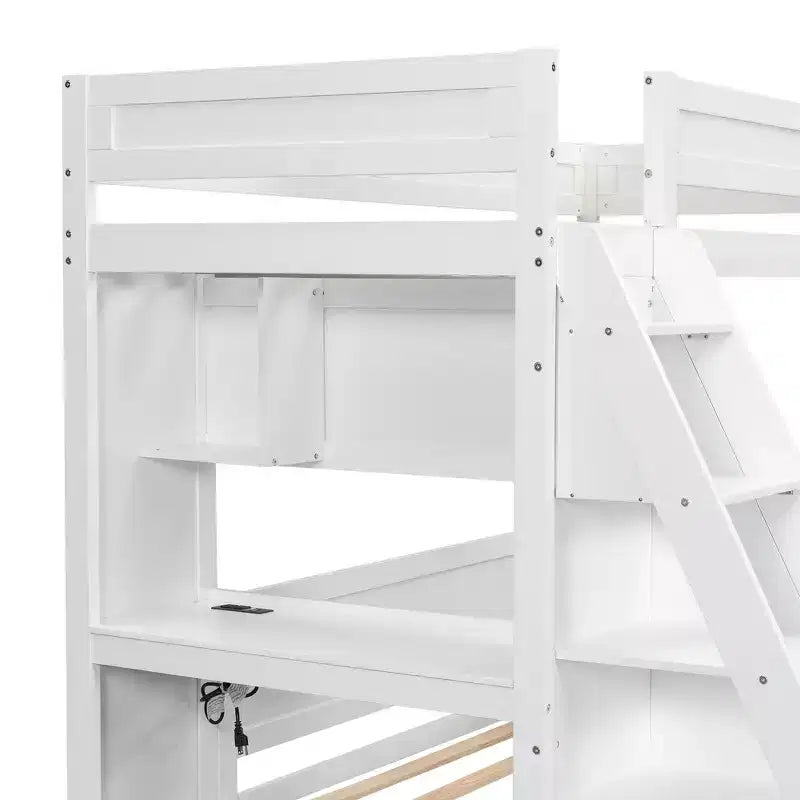 Lit superposé simple XL sur lit double avec bureau et USB Whisen