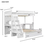 Lit superposé simple XL sur lit double avec bureau et USB Whisen