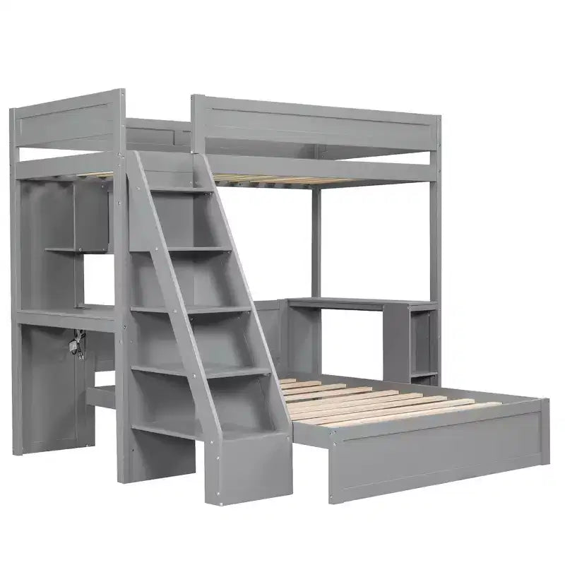 Lit superposé simple XL sur lit double avec bureau et USB Whisen