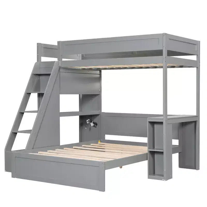 Lit superposé simple XL sur lit double avec bureau et USB Whisen