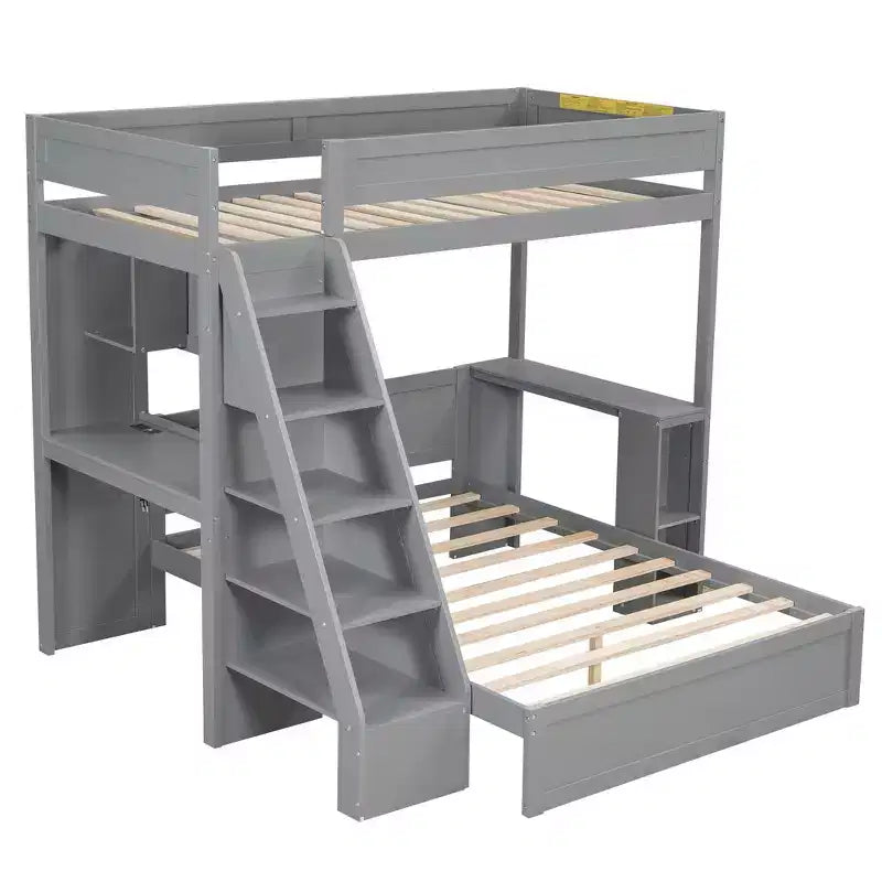 Lit superposé simple XL sur lit double avec bureau et USB Whisen