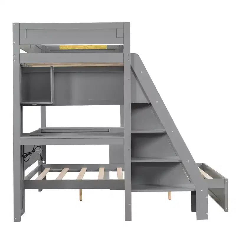 Lit superposé simple XL sur lit double avec bureau et USB Whisen