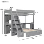 Lit superposé simple XL sur lit double avec bureau et USB Whisen