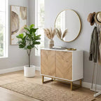 Buffet moderne FurnitureR avec portes à chevrons, console de rangement à 2 portes avec base en métal, rangement d'appoint pour salle à manger, salon, entrée
