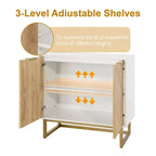 Buffet moderne FurnitureR avec portes à chevrons, console de rangement à 2 portes avec base en métal, rangement d'appoint pour salle à manger, salon, entrée