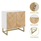 Buffet moderne FurnitureR avec portes à chevrons, console de rangement à 2 portes avec base en métal, rangement d'appoint pour salle à manger, salon, entrée