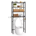 VASAGLE Over the Toilet Storage, Over Toilet Bathroom Organizer with Adjustable Shelves and Basket, Hair Dryer Holder, 3 Hooks