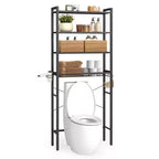 VASAGLE Over the Toilet Storage, Over Toilet Bathroom Organizer with Adjustable Shelves and Basket, Hair Dryer Holder, 3 Hooks