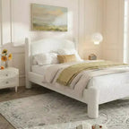 Cadre de lit King Size, Cadre de lit en tissu bouclette avec tête de lit, Cadre de lit plateforme rembourré doux avec coins arrondis, Aucun sommier tapissier requis, Montage facile