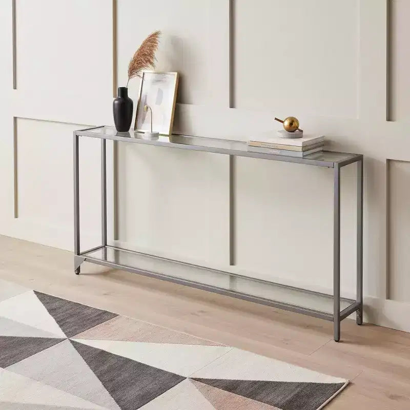 Console de rangement au sol HomeRoots 56 en verre miroir transparent et argenté