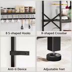Étagère de boulangerie Qwatto Kitchen avec prises de courant, station de café de 80 cm, support de micro-ondes à 4 niveaux, étagère de rangement avec crochets en S, table utilitaire en chêne noir