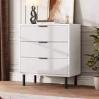 Dresser, Chest of Drawers - 29.9 Fluted 3-Drawer with Metal Legs & Anti-Tip Device, White Storage for Bedroom, Entryway