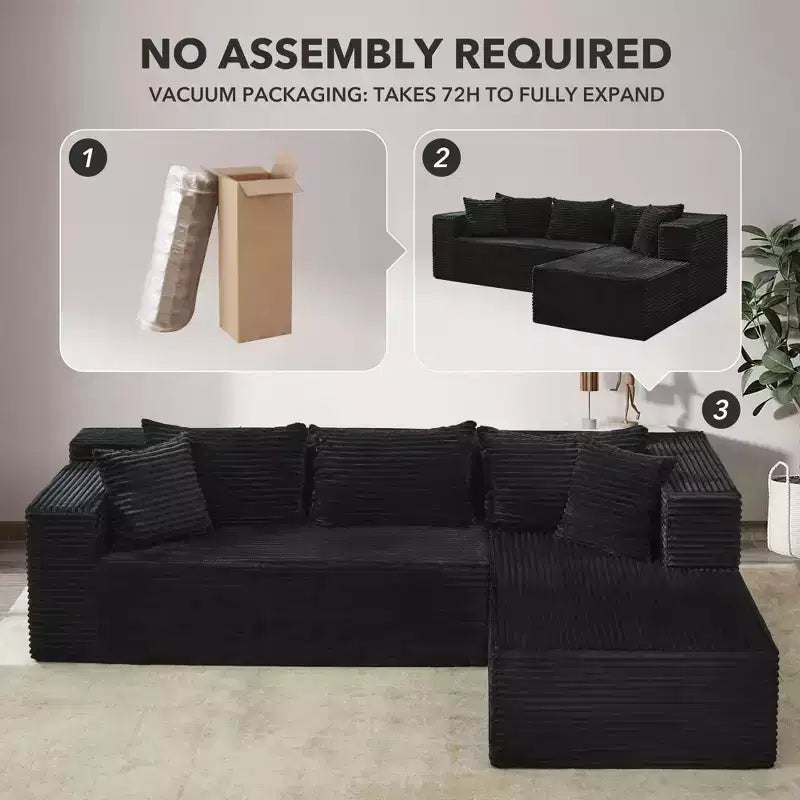 Canapé modulaire sectionnel nuage 106, en L 3 places avec méridienne surdimensionnée, assise profonde en mousse à mémoire de forme, assemblage sans outils