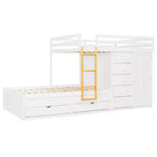 Lit superposé complet Whisen avec 2 grands tiroirs, 5 petits tiroirs et petite armoire