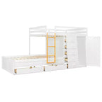 Lit superposé complet Whisen avec 2 grands tiroirs, 5 petits tiroirs et petite armoire