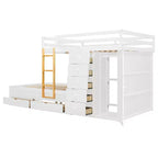 Lit superposé complet Whisen avec 2 grands tiroirs, 5 petits tiroirs et petite armoire