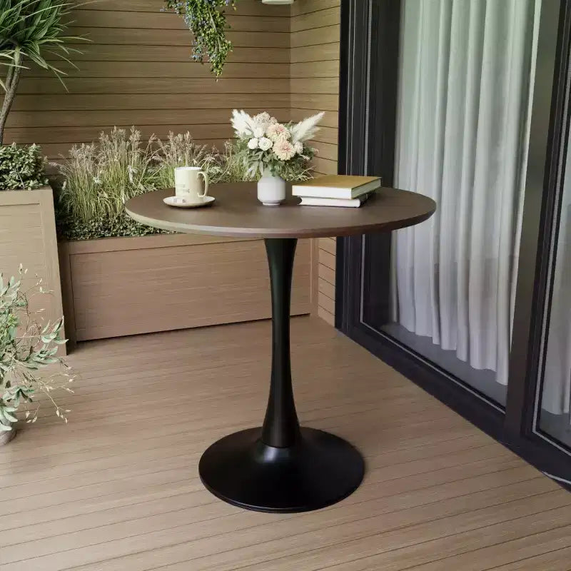 Table à manger ronde de 80 cm, petite table de cuisine avec pied central, table d'appoint de style Mid-Century ou table basse pour salon ou appartement - Panipeachy