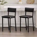 Tabourets de bar à hauteur de comptoir en cuir PU - Lot de 2 - Avec dossier, repose-pieds, coussin épais - Noir - Pour salle à manger, îlot de cuisine, bar d'appartement