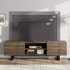 Meuble TV industriel Garvee pour 80 po, centre de divertissement moderne avec 2 tiroirs, meuble multimédia en bois avec pieds robustes et rangement ouvert