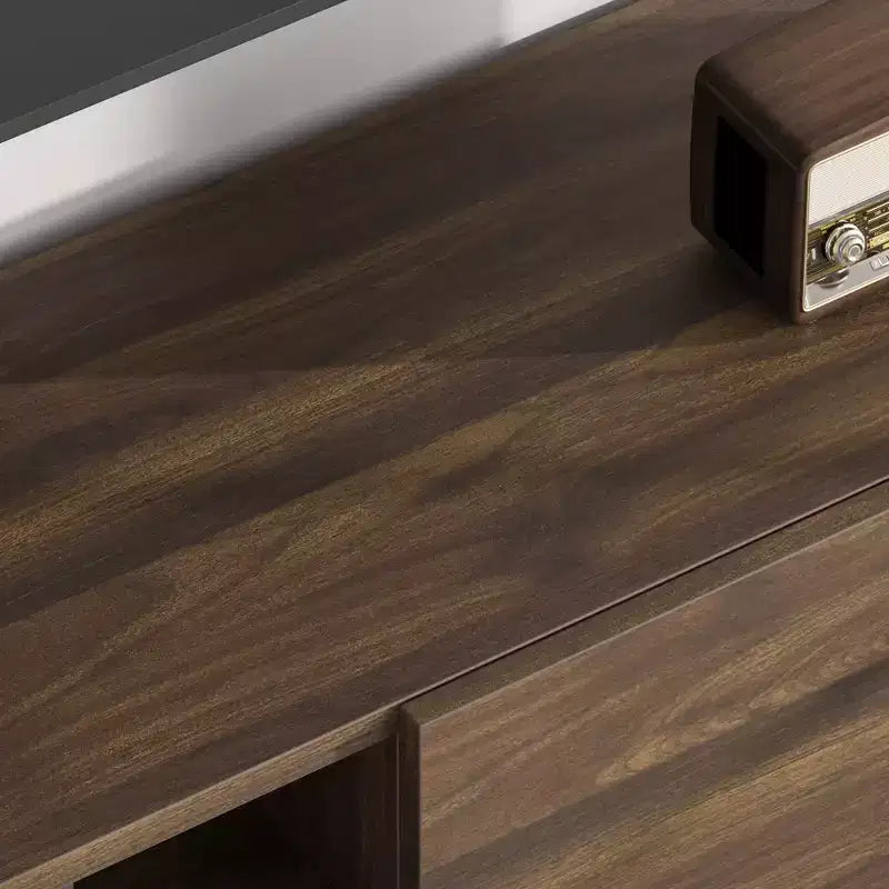 Meuble TV industriel Garvee pour 80 po, centre de divertissement moderne avec 2 tiroirs, meuble multimédia en bois avec pieds robustes et rangement ouvert