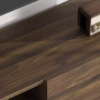 Meuble TV industriel Garvee pour 80 po, centre de divertissement moderne avec 2 tiroirs, meuble multimédia en bois avec pieds robustes et rangement ouvert
